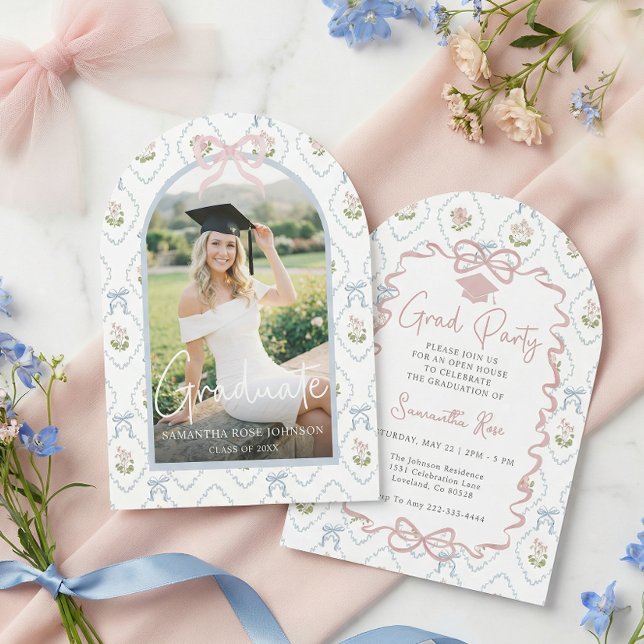 Wildflower Pink Bow Graduation Invitation (Creator Uploaded)