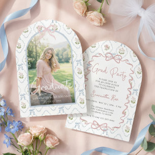 Wildflower Pink Bow Graduation Invitation