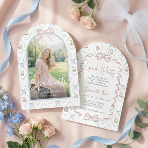Wildflower Pink Bow Graduation Invitation
