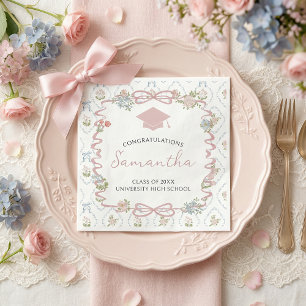 Wildflower Pink Bow Graduation Napkins