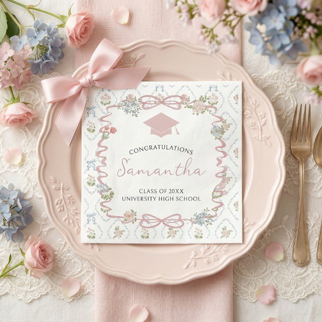 Wildflower Pink Bow Graduation Napkins (Creator Uploaded)