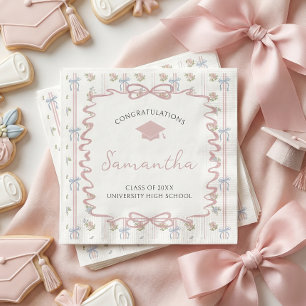 Wildflower Pink Bow Graduation Napkins