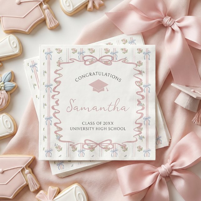 Wildflower Pink Bow Graduation Napkins (Creator Uploaded)