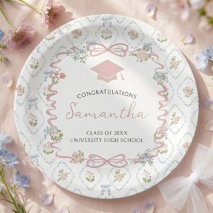 Wildflower Pink Bow Graduation Paper Plates