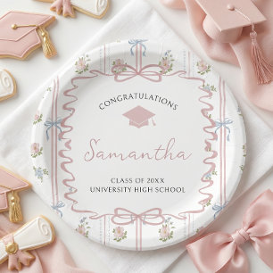Wildflower Pink Bow Graduation Paper Plates