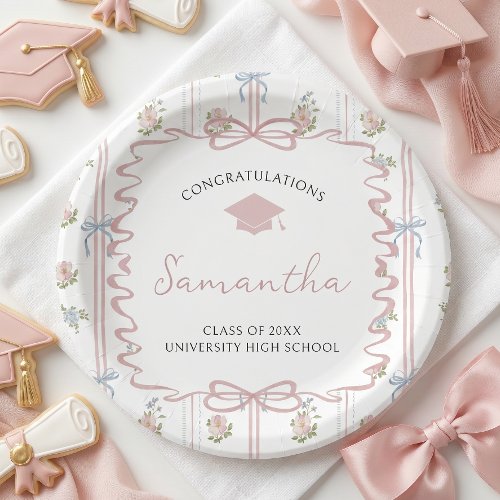 Wildflower Pink Bow Graduation Paper Plates