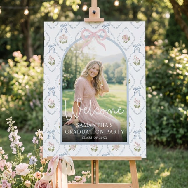Wildflower Pink Bow Graduation Party Foam Board (Creator Uploaded)