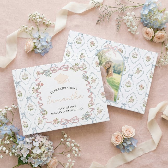 Wildflower Pink Bow Graduation Party  Foil Guest Book (Creator Uploaded)