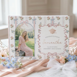 Wildflower Pink Bow Graduation Party Foil Guest Book