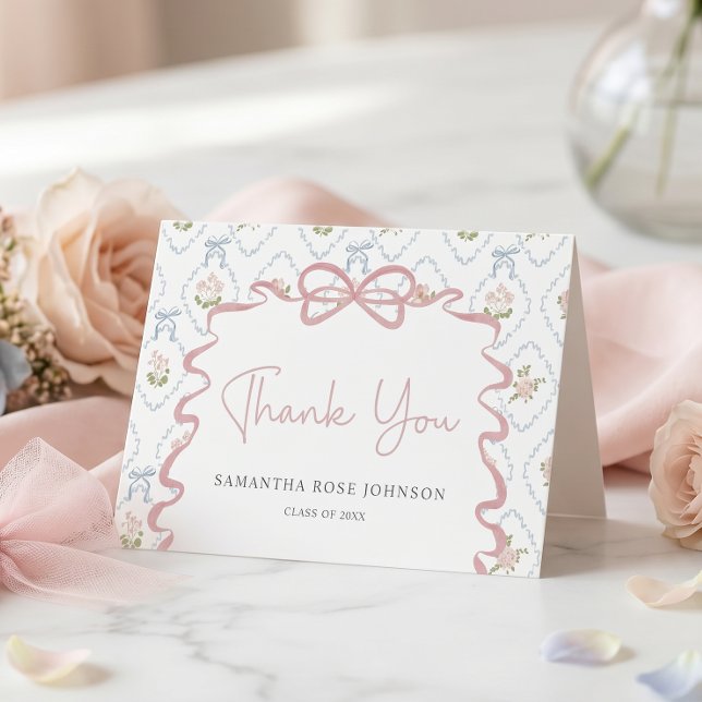 Wildflower Pink Bow Graduation Thank You Card (Creator Uploaded)
