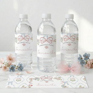 Wildflower Pink Bow Graduation Water Bottle Label