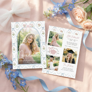 Wildflower Pink Bow Photo Graduation Invitation