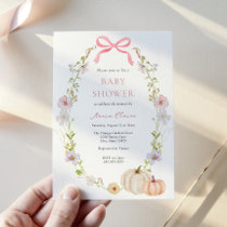 Wildflower Pink Bow Pumpkin Baby Shower Invitation