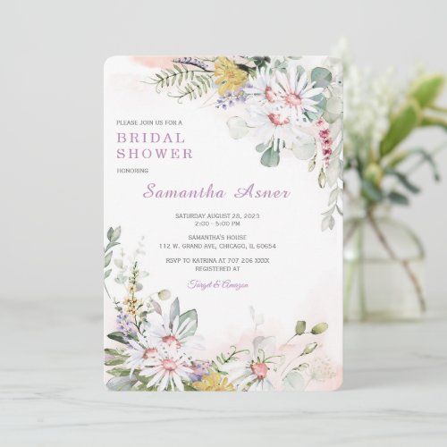 Wildflower Pink Bridal Shower  Party Invitation