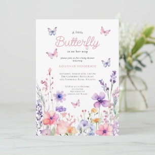 Wildflower Pink Butterfly Floral Baby Shower Invitation