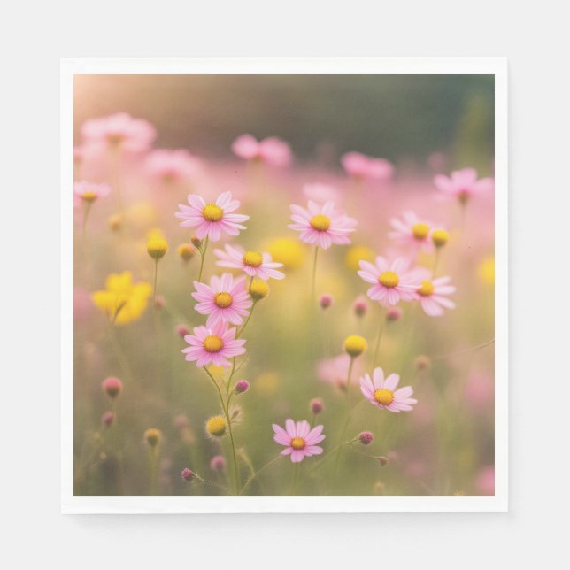 Wildflower Pink Daisy Meadow Napkins (Front)