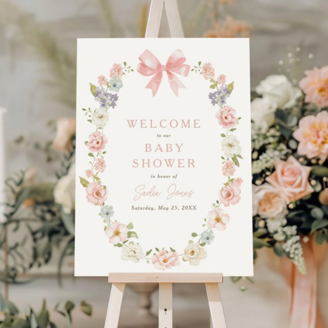 Wildflower Pink Floral Baby Girls Bow Baby Shower Foam Board (Creator Uploaded)