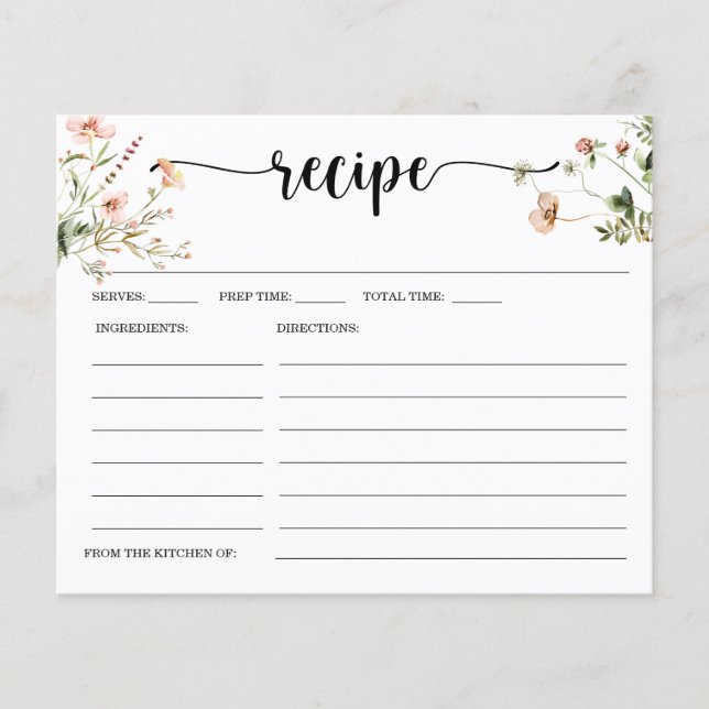 Wildflower Pink Floral Bridal Shower Recipe Card (Front)