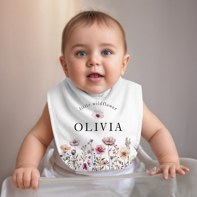 Wildflower Pink Floral Personalized Baby Bib – Dus (Wildflower Baby)
