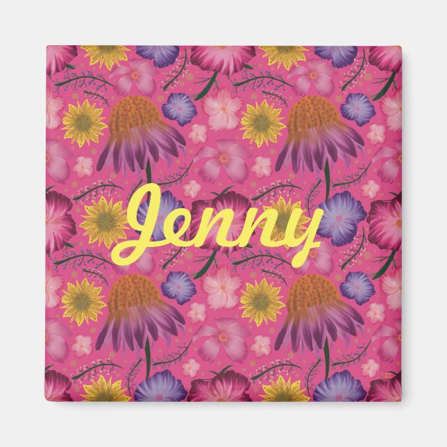 Wildflower Pink Floral Personalized  Magnet (Front)