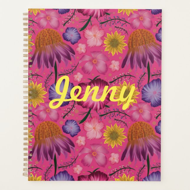 Wildflower Pink Floral Personalized  Planner (Front)