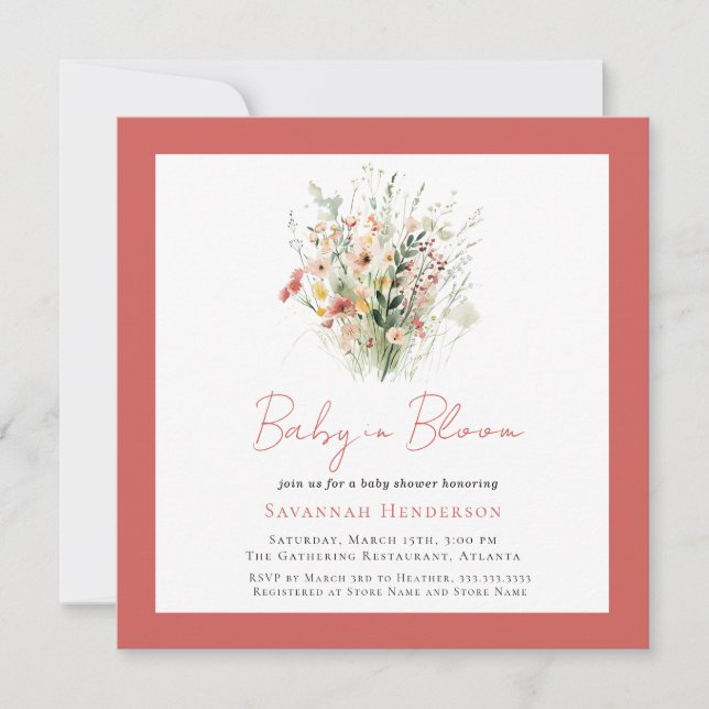 Wildflower Pink Garden Baby in Bloom Baby Shower Invitation (Front)