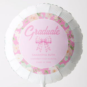 Wildflower Pink Gingham Bow Graduation Party Balloon