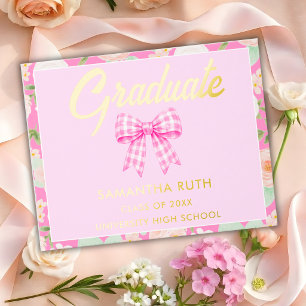Wildflower Pink Gingham Bow Graduation Party Foil Guest Book