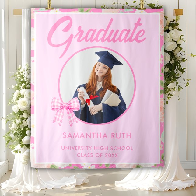 Wildflower Pink Gingham Bow Photo Grad Backdrop (Creator Uploaded)