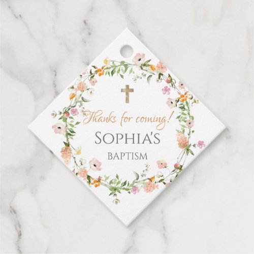 Wildflower Pink Gold Girl Baptism Favor Tags
