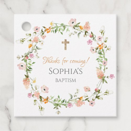 Wildflower Pink Gold Girl Baptism Favor Tags