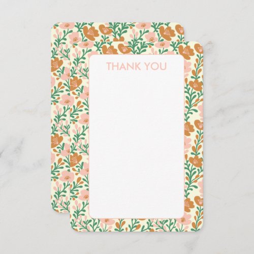 Wildflower Pink Green Blooms Elegant Floral Custom Thank You Card