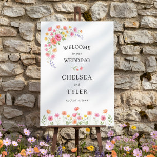 Wildflower Pink Orange Floral Wedding Welcome Foam Board
