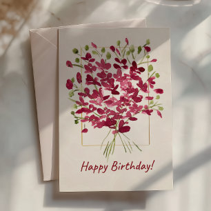 Wildflower Pink Posie   Watercolor Birthday  Card