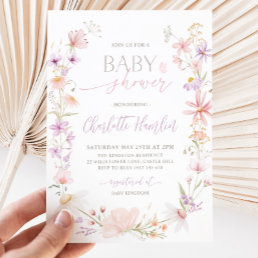 Wildflower Pink Purple Floral Baby Shower Invitation