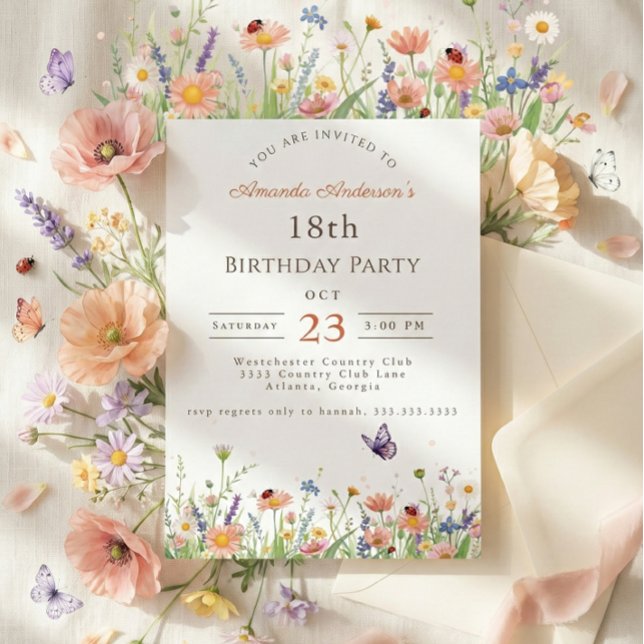 Wildflower Pink Purple Garden Party 18th Birthday Invitation (Creator Uploaded)