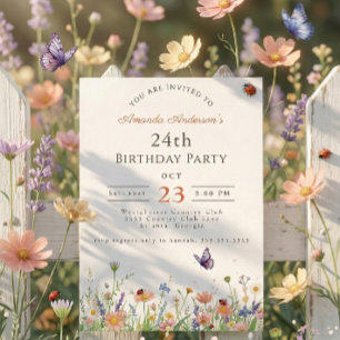 Wildflower Pink Purple Garden Party 24th Birthday Invitation