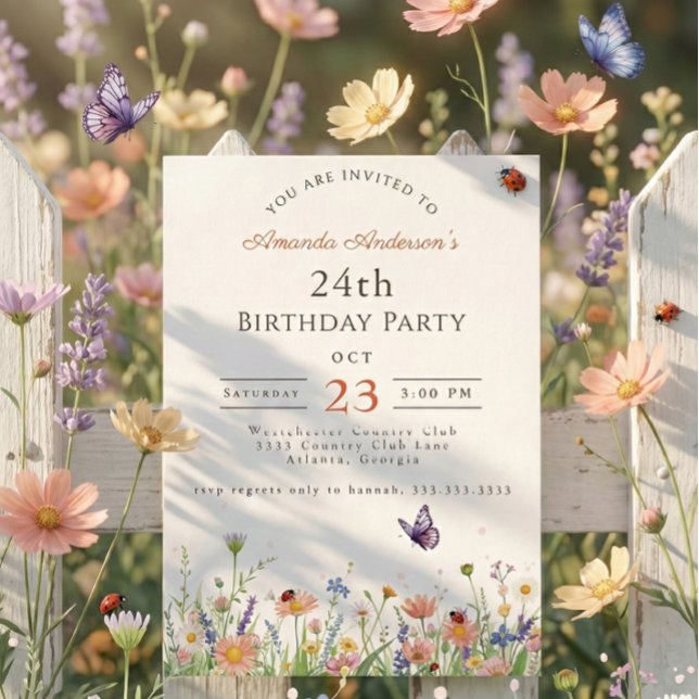 Wildflower Pink Purple Garden Party 24th Birthday Invitation (Creator Uploaded)