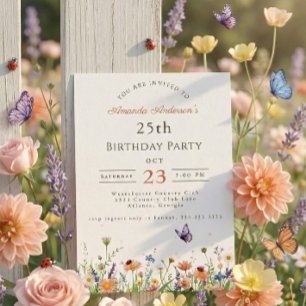 Wildflower Pink Purple Garden Party 25th Birthday Invitation