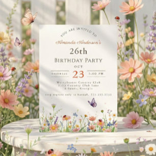Wildflower Pink Purple Garden Party 26th Birthday Invitation
