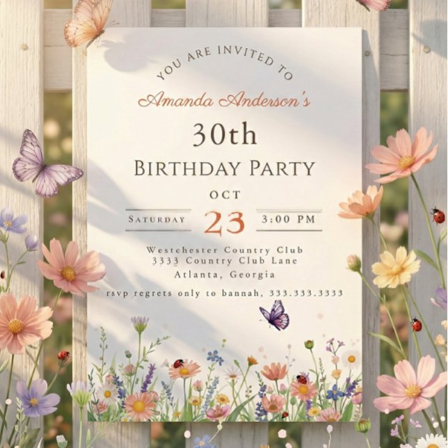 Wildflower Pink Purple Garden Party 30th Birthday Invitation (Creator Uploaded)