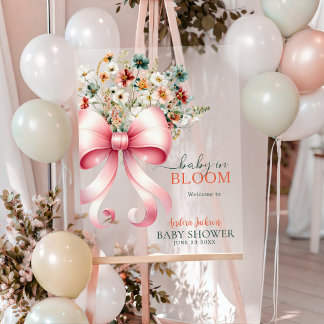 wildflower pink ribbon baby girl bloom welcome acrylic sign