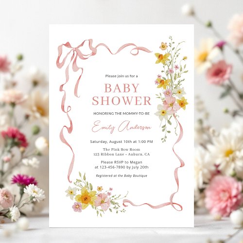 Wildflower Pink Floral or wildflower baby shower invitation