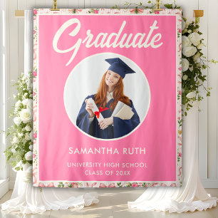Wildflower Pink Striped Bows Graduation Backdrop