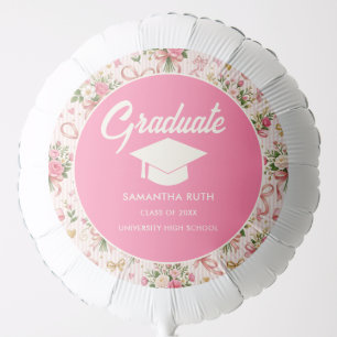 Wildflower Pink Striped Bows & Ribbons Graduation Balloon
