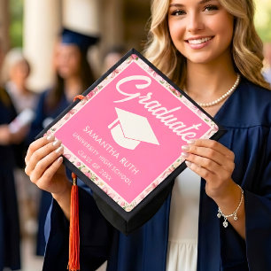Wildflower Pink Striped Bows & Ribbons Graduation Cap Topper