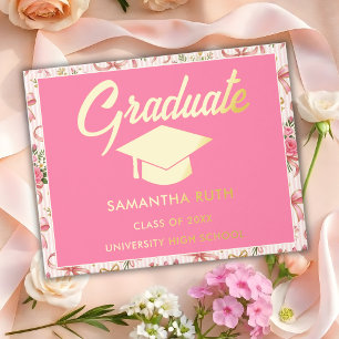 Wildflower Pink Striped Bows & Ribbons Graduation Foil Guest Book