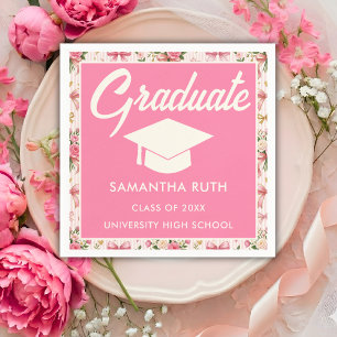Wildflower Pink Striped Bows & Ribbons Graduation Napkins