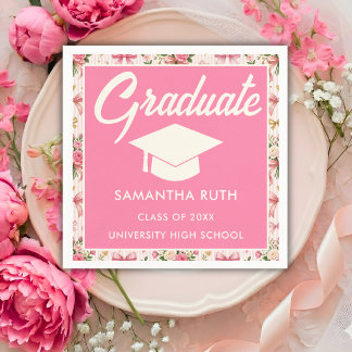 Wildflower Pink Striped Bows & Ribbons Graduation Napkins