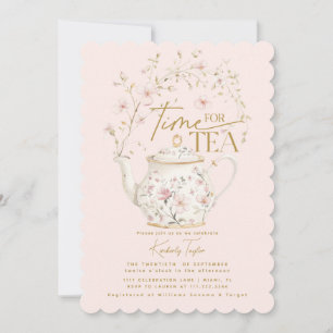 Wildflower Pink Time for Tea Bridal Shower Party Invitation